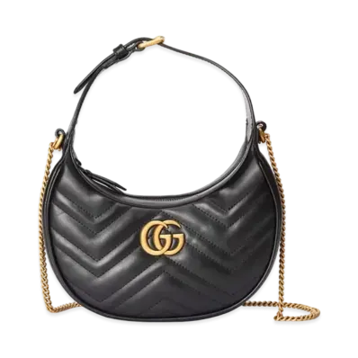 GUCCI GG Marmont Half Moon Shape Mini Bag "Black"
