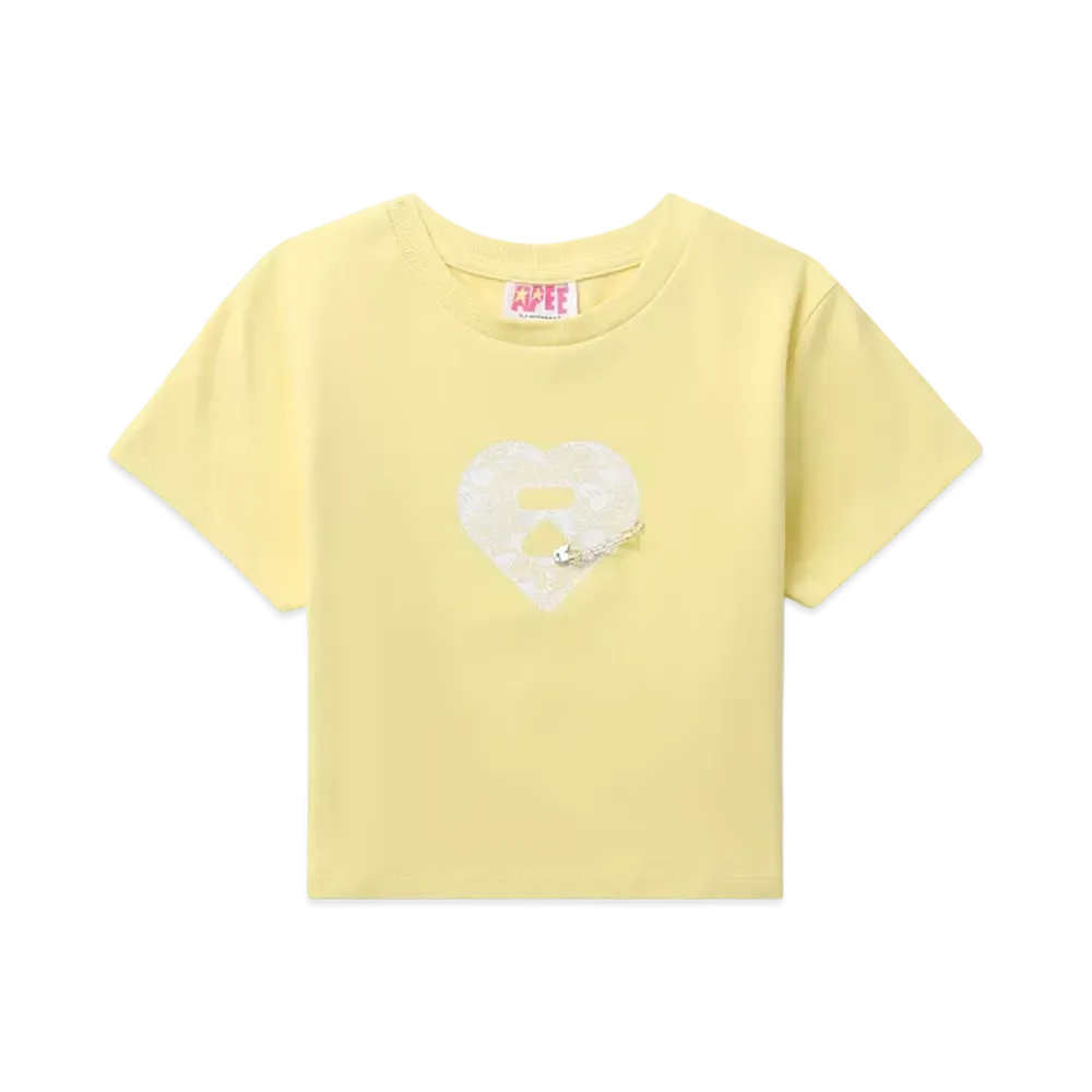 A BATHING APE Lace Heart Graphic Slim Cut Tee "Yellow"