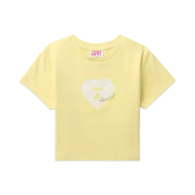 A BATHING APE Lace Heart Graphic Slim Cut Tee "Yellow"