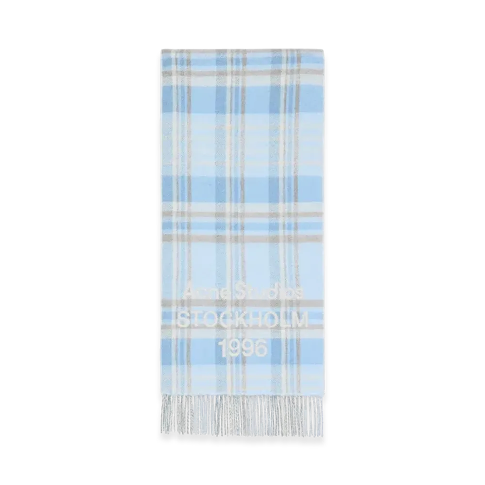 Acne Studios Check Logo Scarf - Wide "Aqua Blue/Beige"