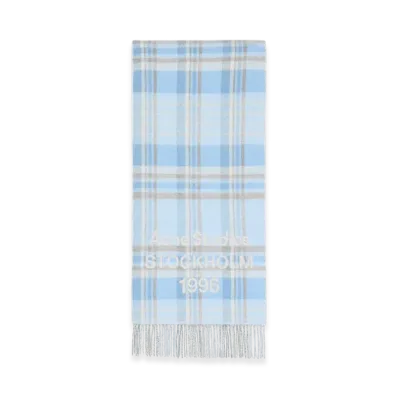Acne Studios Check Logo Scarf - Wide "Aqua Blue/Beige"