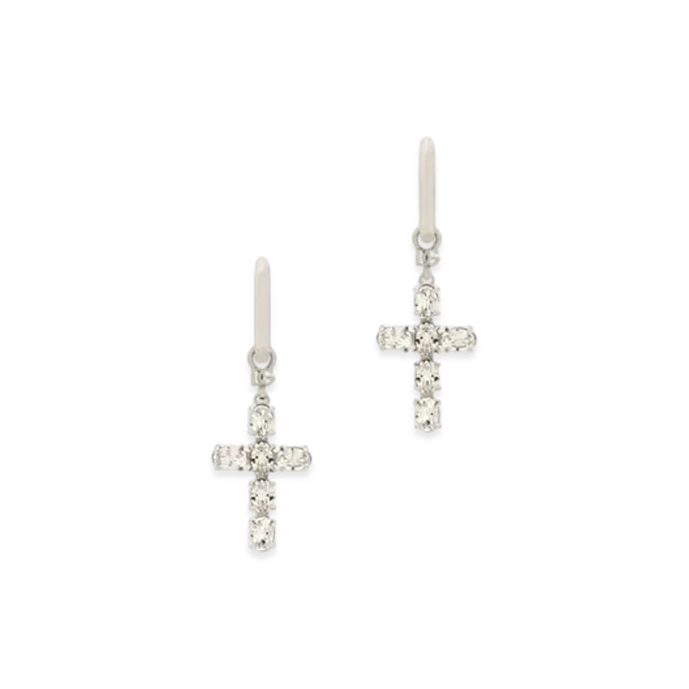 DOLCE&GABBANA Creole Earrings With Crystal Cross "Silver"