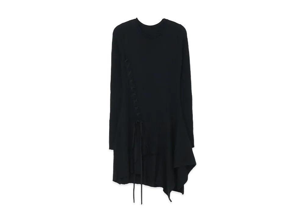 Y's Women's Asymmeteric Sleeve Lace Up "Black"