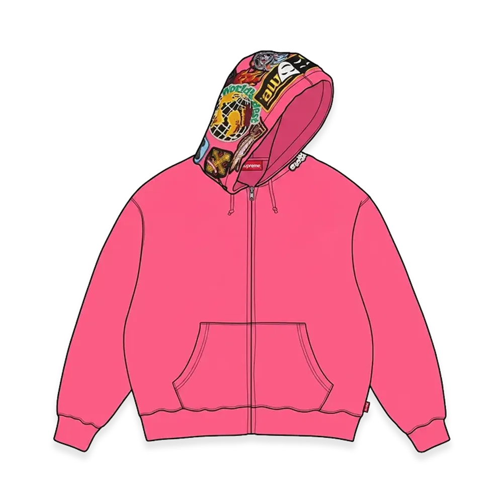 Supreme Patches Zip Up Hooded Sweatshirt "Magenta"