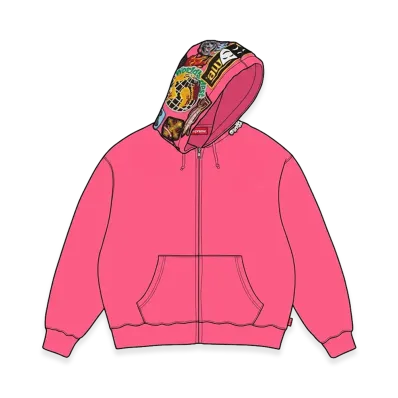 Supreme Patches Zip Up Hooded Sweatshirt "Magenta"