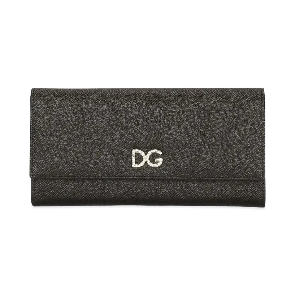 Dolce&Gabbana Continental Wallet Calfskin DG Rhinestone "Black"