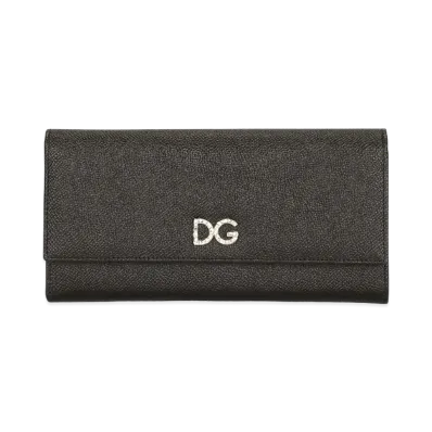 Dolce&Gabbana Continental Wallet Calfskin DG Rhinestone "Black"