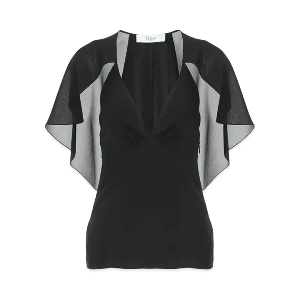 Chloe Cape Top In Silk Georgette "Black"