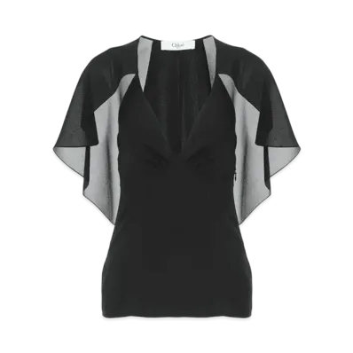 Chloe Cape Top In Silk Georgette "Black"
