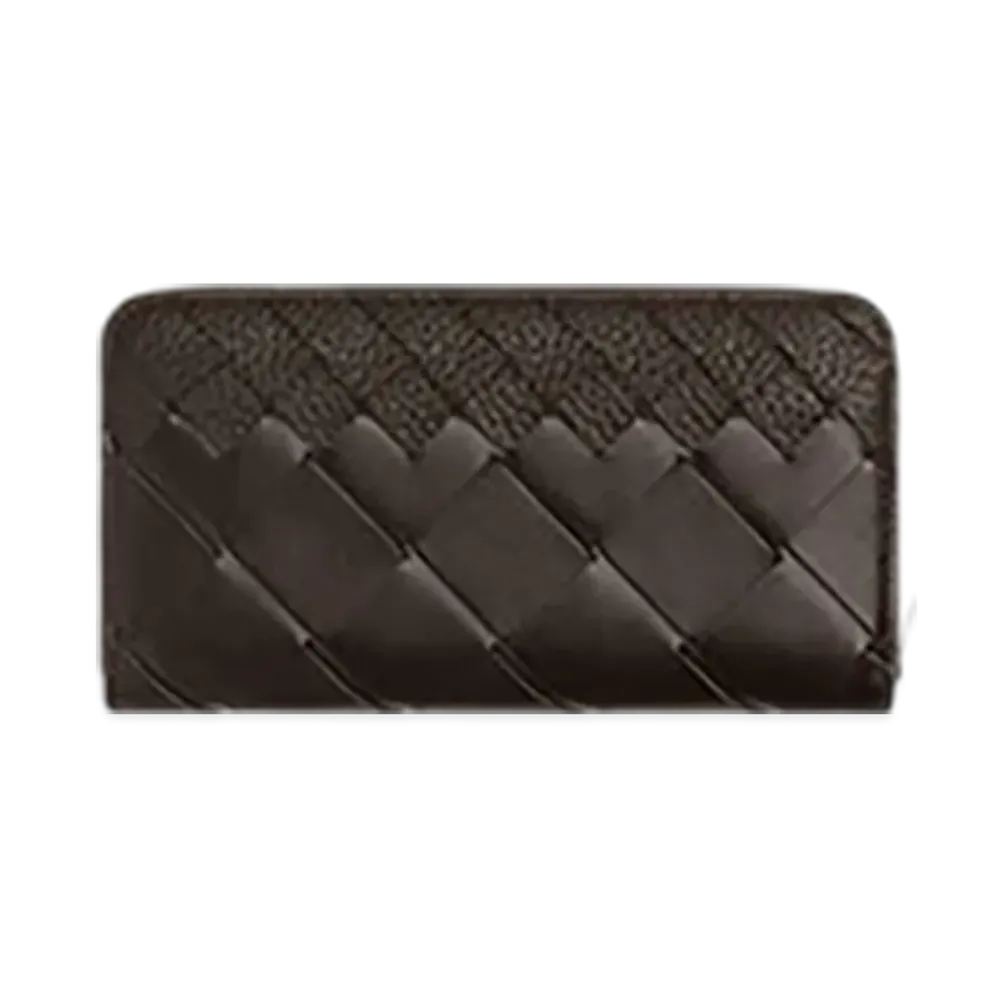 Bottega Veneta Intrecciato Zip Around Wallet "Fondente"
