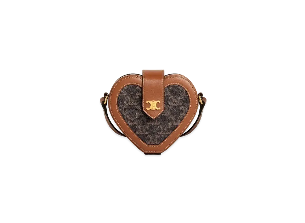 CELINE Heart Tambour In Triomphe Canvas And Calfskin "Tan"