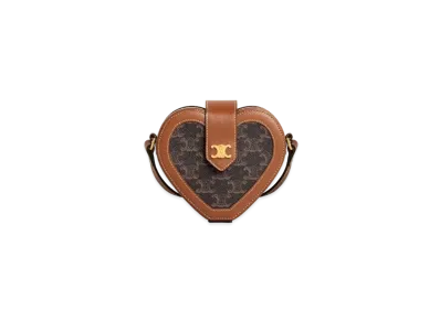 CELINE Heart Tambour In Triomphe Canvas And Calfskin "Tan"