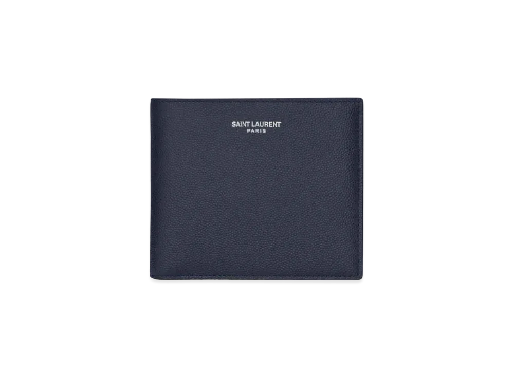 Saint Laurent East/West Wallet In Grain De Poudre Embossed Leather "Midnight Blue"