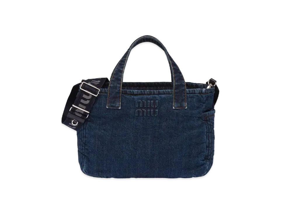 MIU MIU Striped Jacquard Denim Tote Bag "Navy"