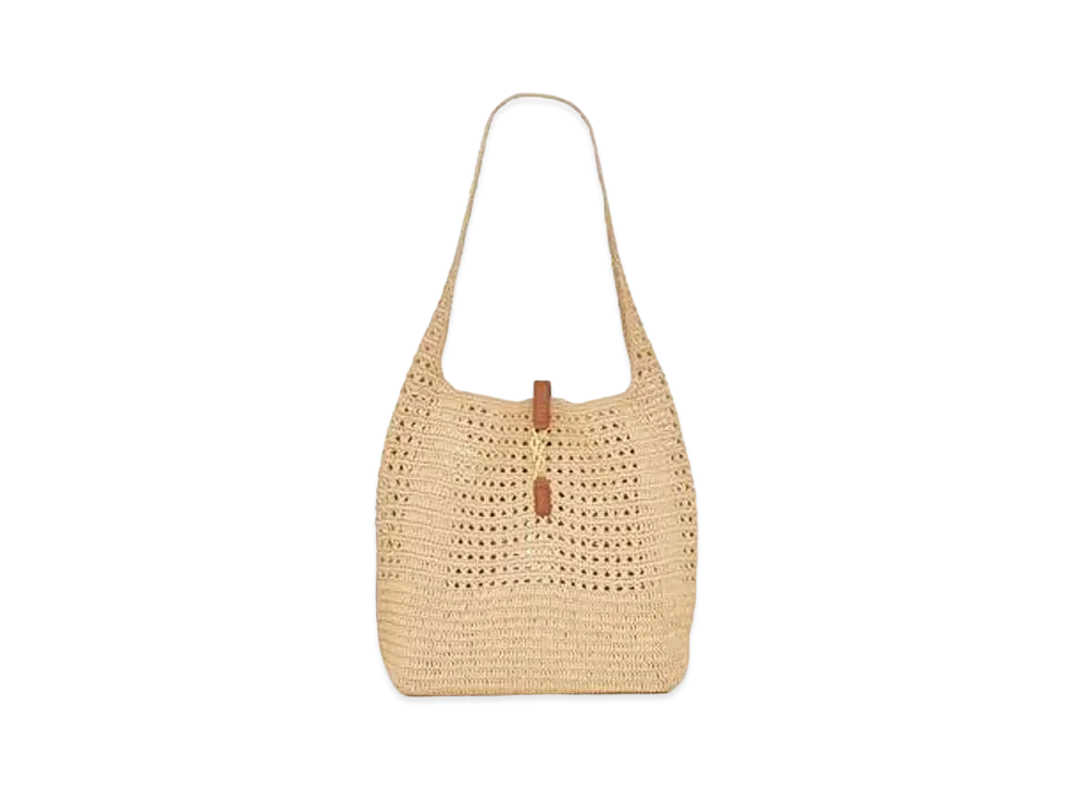 SAINT LAURENT Hobo Raffia Bag In Crochet And Smooth Leather "Natural"
