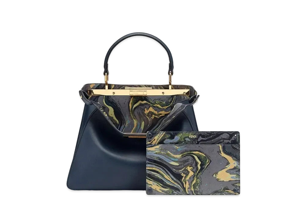 FENDI Peekaboo I See U Midiam Leather Bag "Blue"