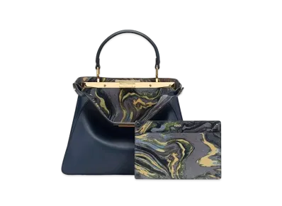FENDI Peekaboo I See U Midiam Leather Bag "Blue"