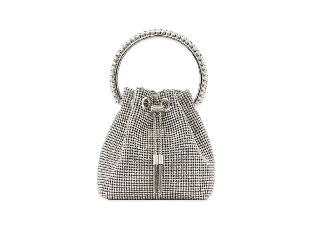 Jimmy Choo Bon Bon Satin Crystal Mesh Bag With Crystal Handle "Silver"