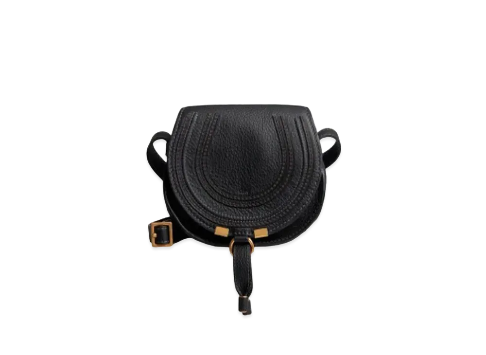 Chloe Mini Marcie Round Bag In Small Grain Calfskin "Black"