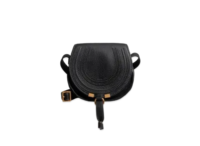Chloe Mini Marcie Round Bag In Small Grain Calfskin "Black"