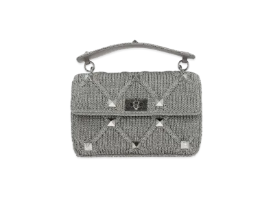 Valentino Roman Studs Lelex Fabric Large Chain Shoulder Bag "Silver"