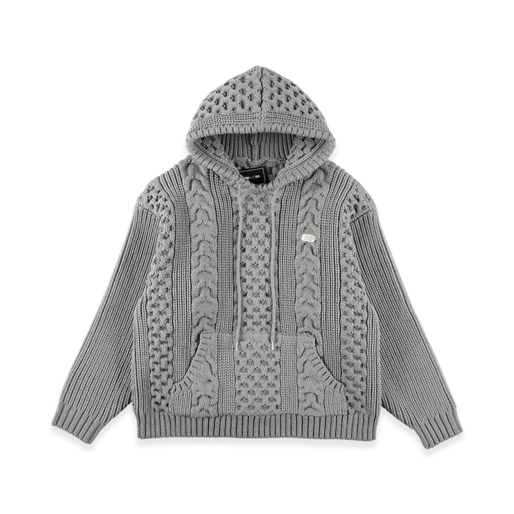 WIND AND SEA Cable Knit Hooded Sweater "Gray"