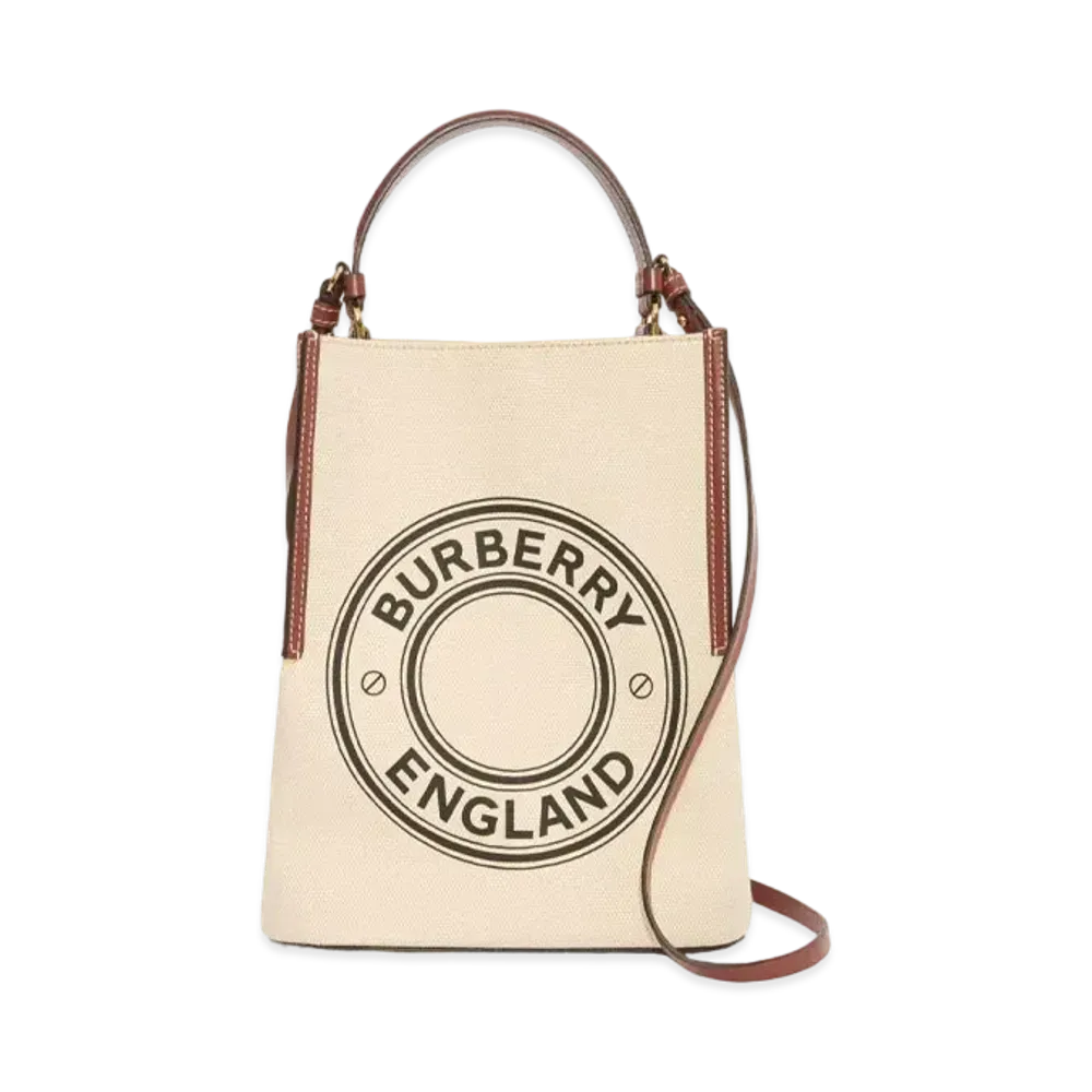 Burberry Small Logo Graphic Cotton Canvas Peggy Bucket Bag "Natural/Tan"