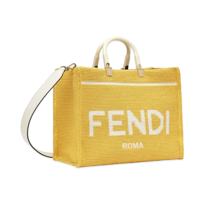 FENDI Sunshine Medium Cotton Crochet Shopper "Yellow"