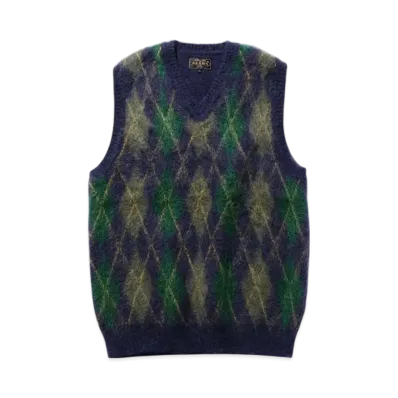 BEAMS Argyle Vest Mohair "Navy"