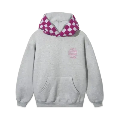 ANTI SOCIAL SOCIAL CLUB Checkered Flag Hoodie "Heather Grey/Pink Hood"