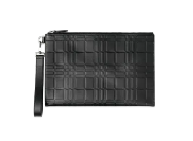 Burberry Large Embossed Check Leather Zip Pouch "Black"