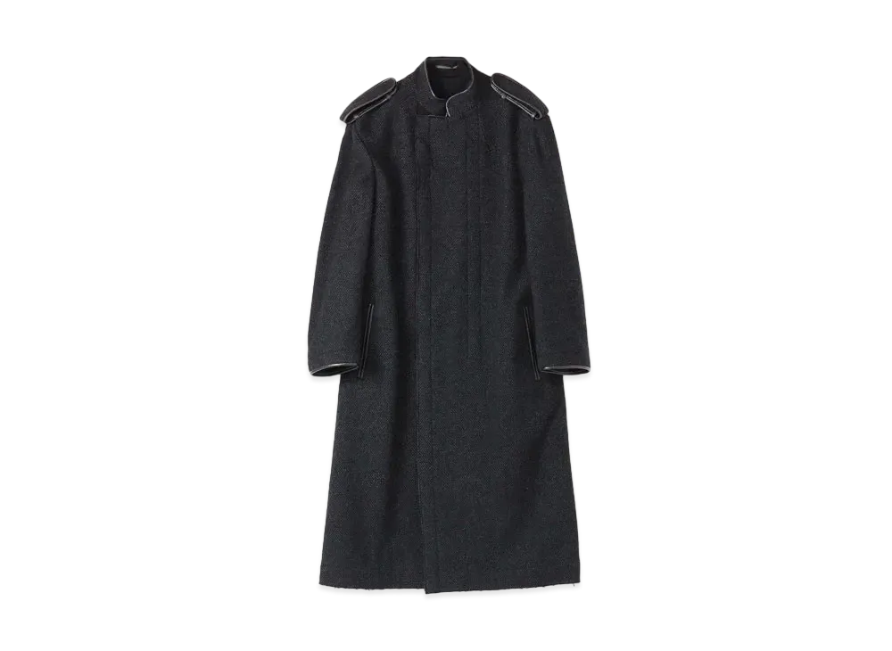 Yohji Yamamoto Pour Homme DOBBY TWEED LEATHER PIPING STAND COAT "Black"