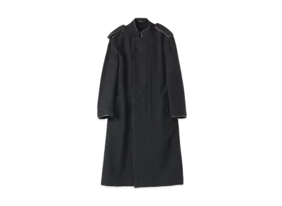 Yohji Yamamoto Pour Homme DOBBY TWEED LEATHER PIPING STAND COAT "Black"