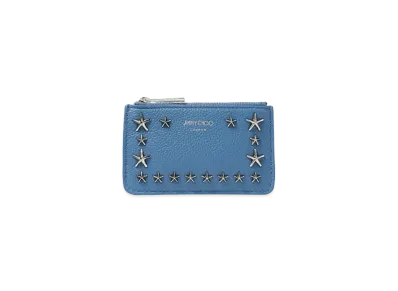 Jimmy Choo Nancy Soft Grainy Calf Leather Key Case With Star Studs "Silver/Butterfly Blue"