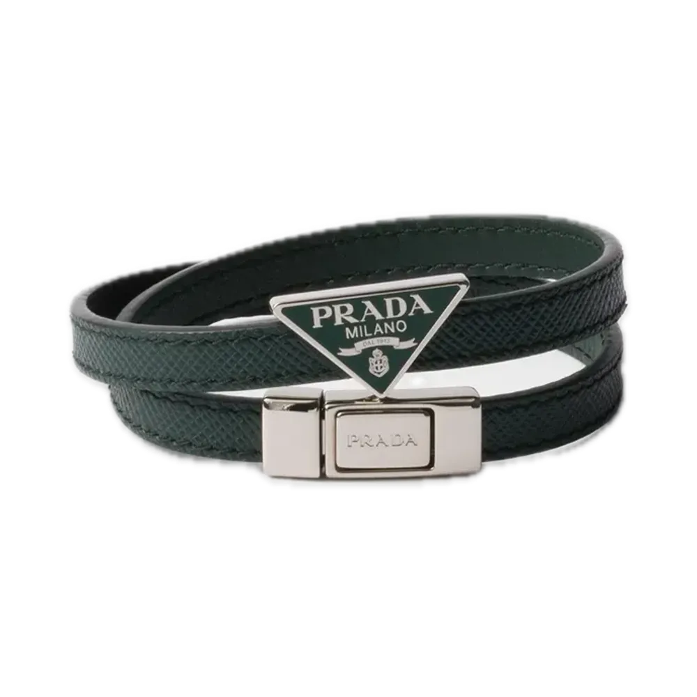 PRADA Saffiano Leather Bracelet "Dark Green"