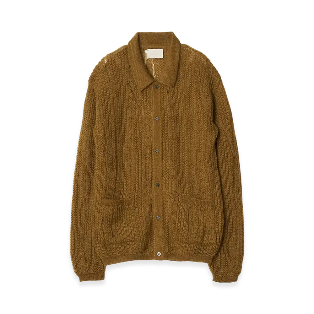 YOKE Silk Kid Mohair Wool Buttoned Cargigan "Mustard"