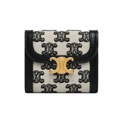 CELINE Small Triomphe Wallet in Textile with Triomphe Embroidery "Black"