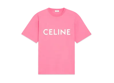 CELINE Men's Loose Celine T-shirt In Cotton Jersey "Pink Flamingo/White"