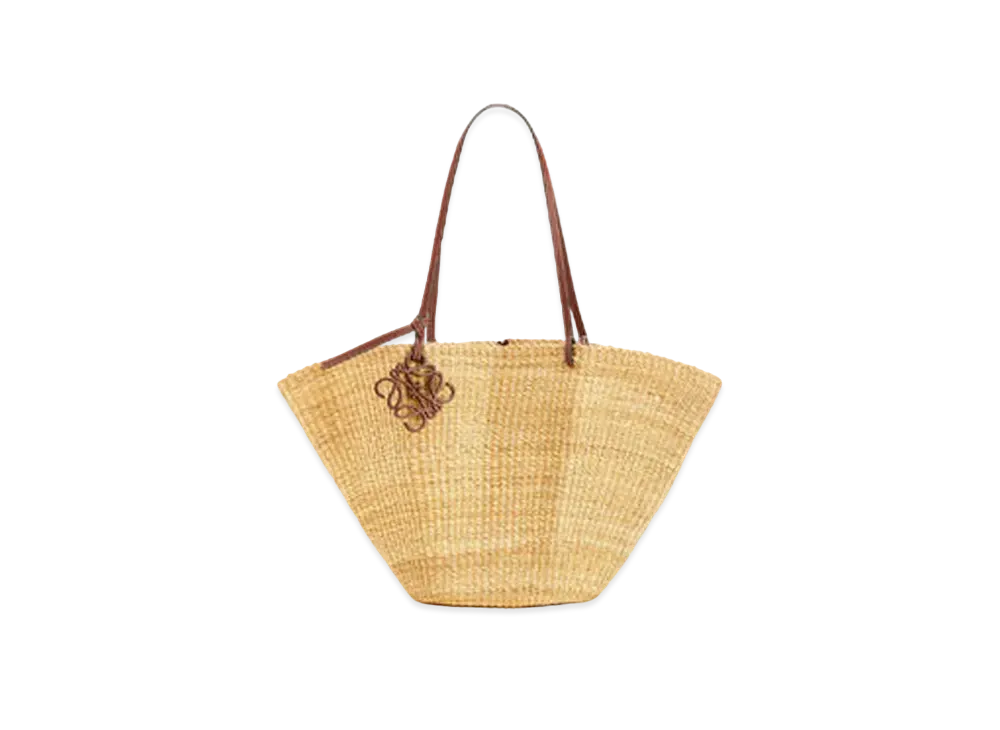 LOEWE Shell Basket Bag In Elephant Grass And Calfskin "Natural/Pecan"