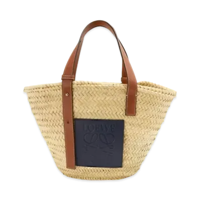 LOEWE Basket Bag In Palm Leaf and Calfskin "Natural/Ocean"