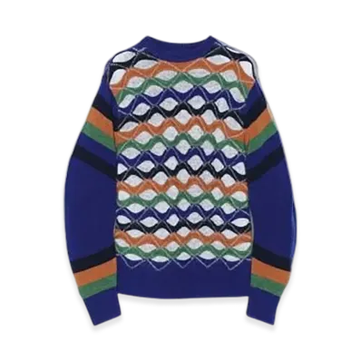 TOGA PULLA Slit Border Knit Pullover "Blue"