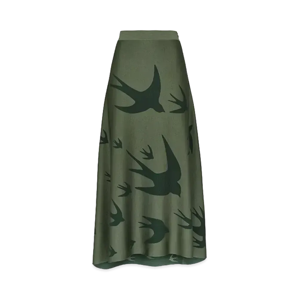 Alexander McQUEEN Swallow Jacquard Midi Skirt "Khaki"