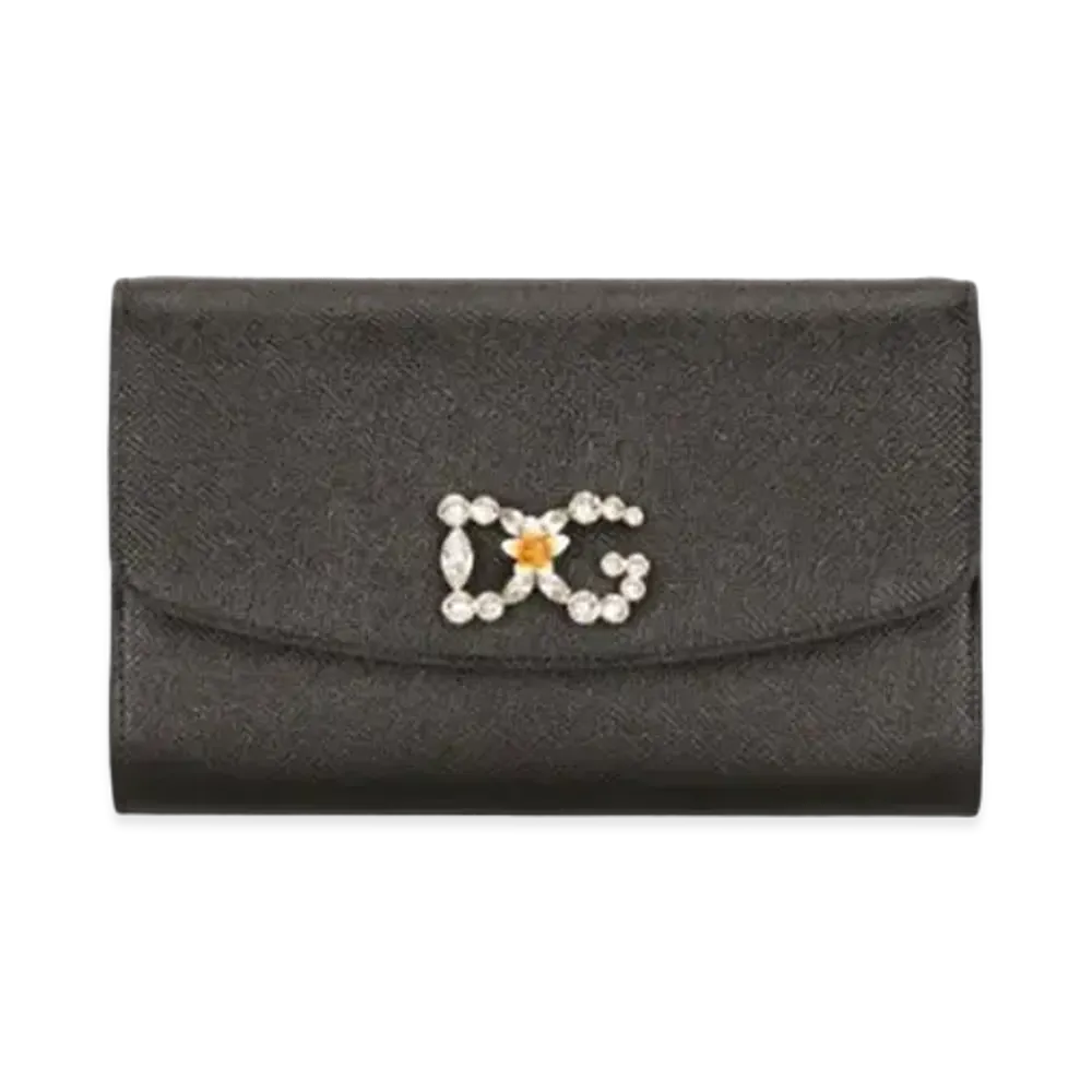 Dolce&Gabbana Mini Bag Dauphine Calfskin DG Rhinestone Logo "Black"