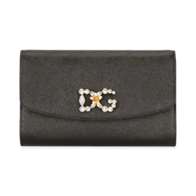 Dolce&Gabbana Mini Bag Dauphine Calfskin DG Rhinestone Logo "Black"
