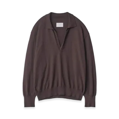ssstein Organic Cotton Knit Skipper Long Sleeve "Dark Brown"