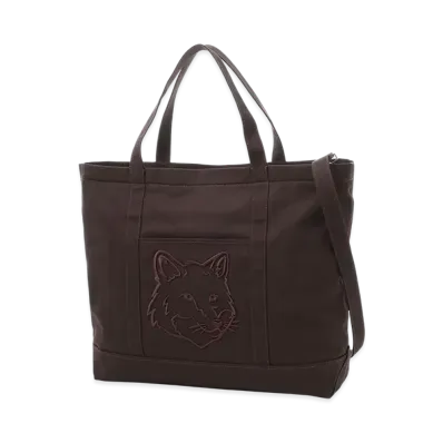 Maison Kitsune 2Way Bold Fox Head XXL Tote Bag "Pecan Brown"