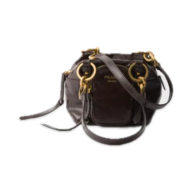 PRADA Dangle Leather Top-Handle Mini Bag "Dark Brown"