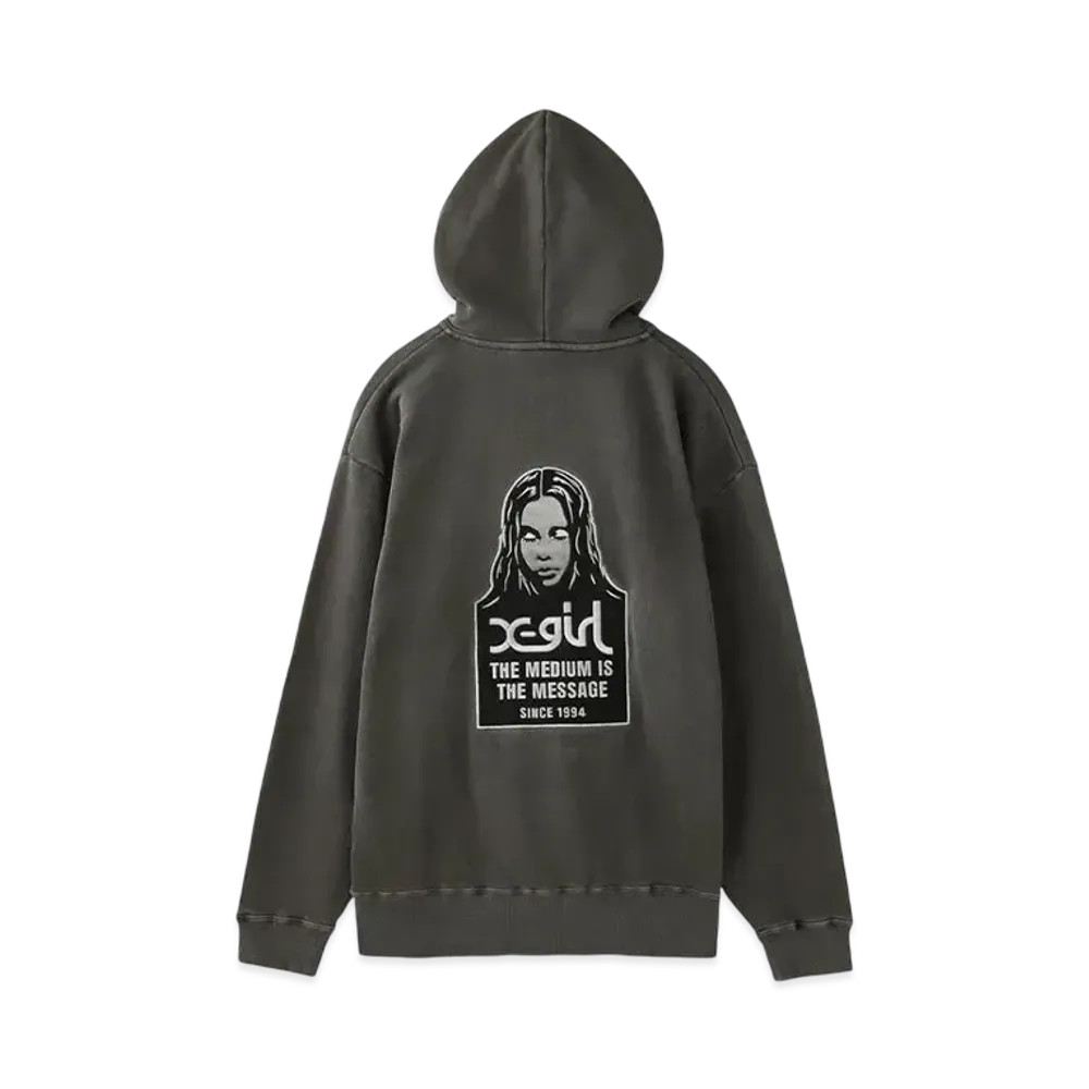 X-Girl Message And Face Faded Zip Up Sweat Hoodie "Black"