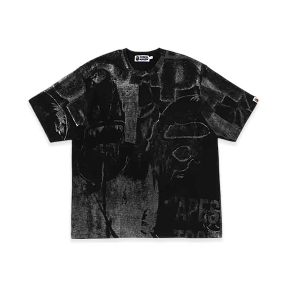 A BATHING APE Metallic Coated Overall Print Relaxed Fit Tee "Black"