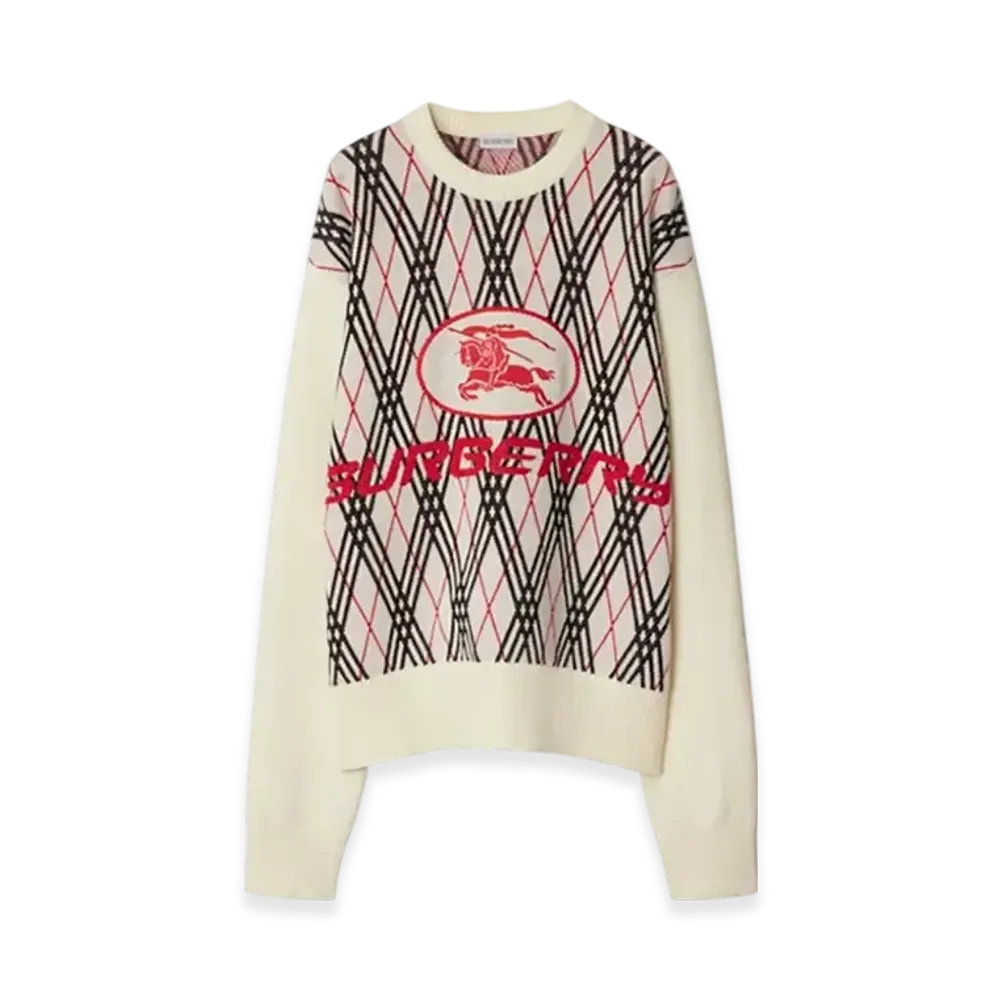 Burberry Argyle Check Wool Blend Sweater "Chalk"